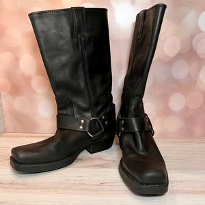 BP Hightail Black Leather Biker Boots, sz 7
